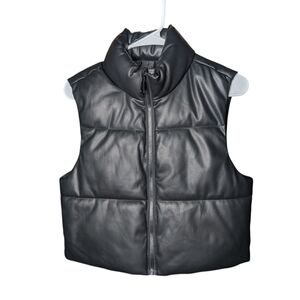 NWOT Mila & Tiff Women's Black Puffy Puffer Vest Polyurethane Sleeveless Chic